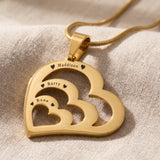 Heart of love necklace in gold with three heart pendant design, meaningful love keepsake jewellery gift