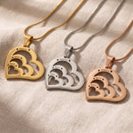 Heart of love necklace tone comparison showing gold, silver and rose gold sentimental keepsake jewellery finishes