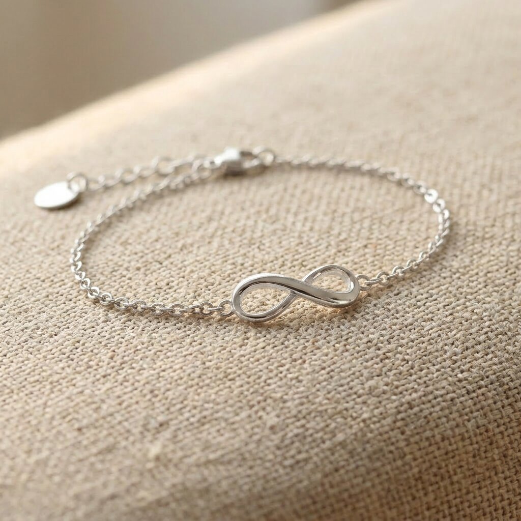 Silver infinity bracelet with fine chain and infinity symbol detail
