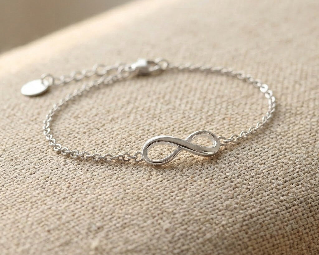 Silver infinity bracelet with fine chain and infinity symbol detail