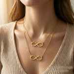 Chain length guide for infinity name necklace showing adjustable necklace length options