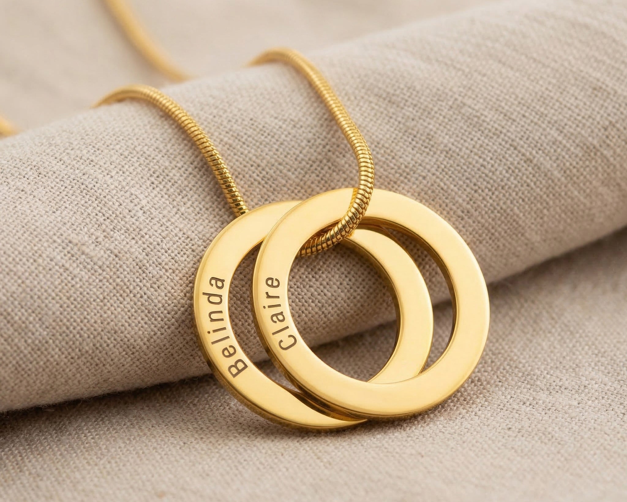 Interlinked Love Ring Necklace two ring option showing interlocking circle pendant design