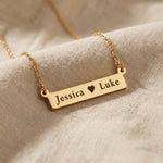 Jess Bar Necklace in gold with engraved name bar, personalised jewellery hero image