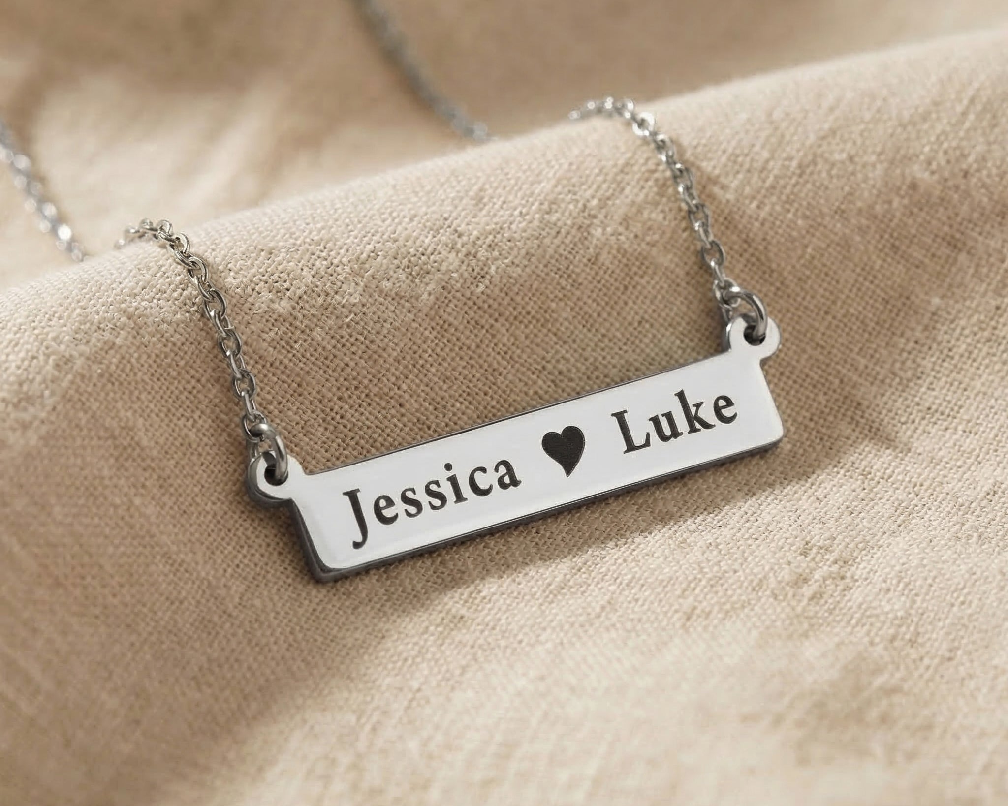 Silver Jess Bar Necklace with engraved name bar, meaningful jewellery