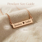 Jess Bar Necklace size guide showing bar pendant dimensions and chain length details