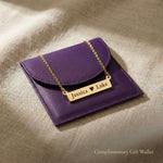 Jess Bar Necklace displayed with gift wallet packaging, personalised name bar jewellery gift option