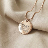 Rose gold kids drawing necklace with custom engraved artwork on pendant