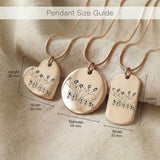 Pendant size guide for kids drawing necklace showing engraved pendant dimensions