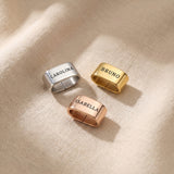 Leather Bracelet Charms in gold silver and rose gold finishes with custom engraved