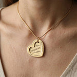 Woman wearing Love Forever Necklace with heart pendant, personalised jewellery lifestyle image