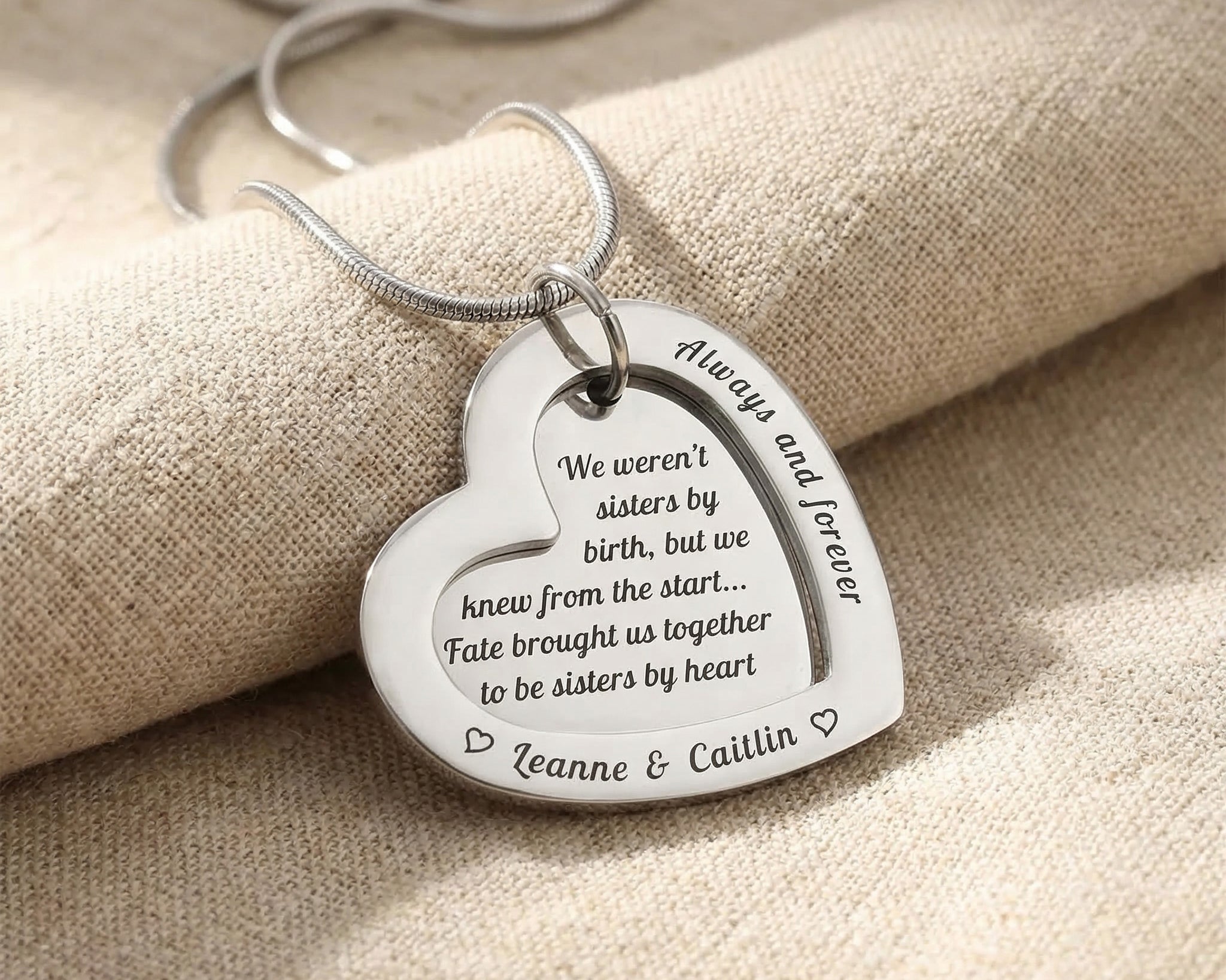 Love Forever Necklace in silver with engraved heart pendant, personalised jewellery piece