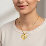 A model wears Personalized love heart necklace , engraved name pendant and 2 or 4 birthstones, meaningful gift by belle fever