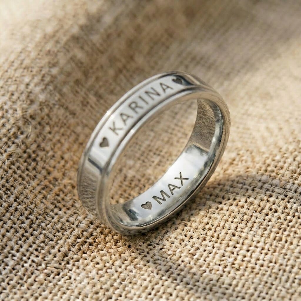 Personalised band ring showing inside and outside engraving options 