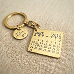Gold personalised calendar keyring with engraved date calendar tag design