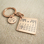 Rose gold personalised calendar keyring with engraved date calendar tag design
