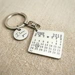 Silver personalised calendar keyring with engraved date calendar tag design