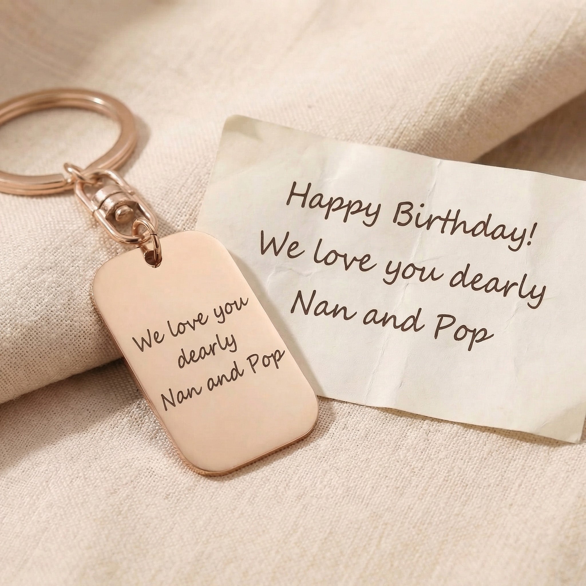 Personalised dog tag keyring with custom handwriting engraving, sentimental keepsake design