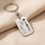Personalised dog tag keyring with music code engraving, scannable song keepsake design
