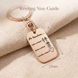 Personalised dog tag keyring size guide showing tag dimensions and keyring scale
