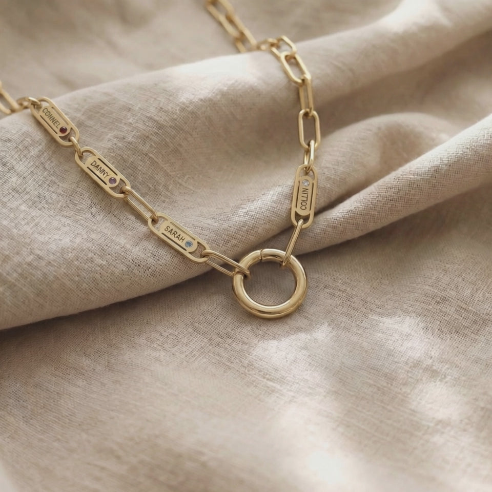 Endless Ties Necklace shown in close-up product view with engraved detail