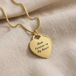 Forever In My Heart Necklace with engraved heart pendant shown in close-up product view