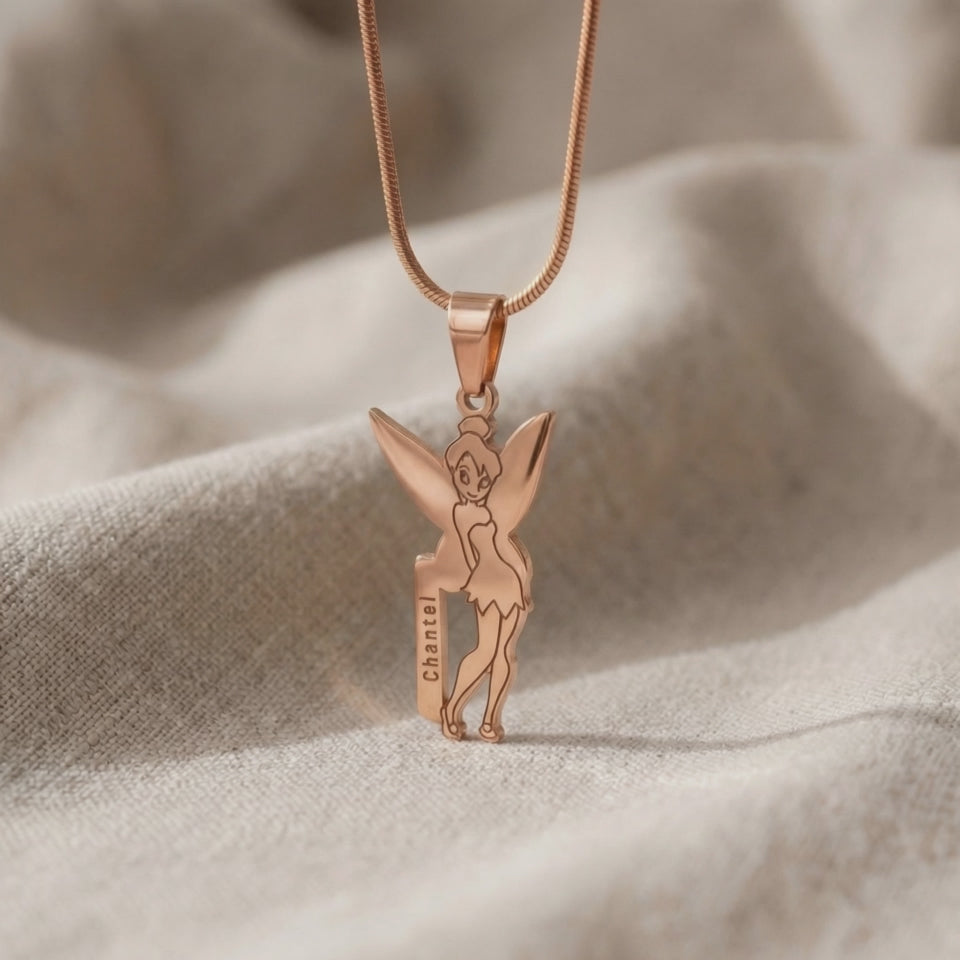 Fairy Name Necklace with custom name design shown in close-up product view