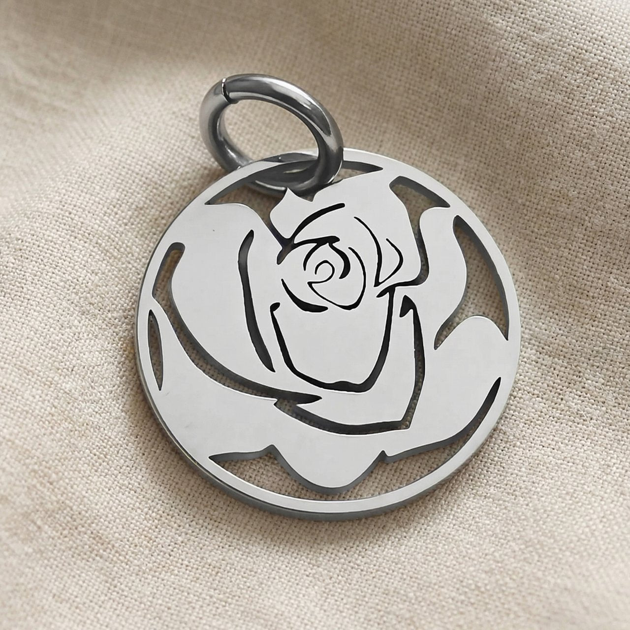 Silver rose charm for keyring symbolizing love, beauty, remembrance, and timeless sentimental keepsakes