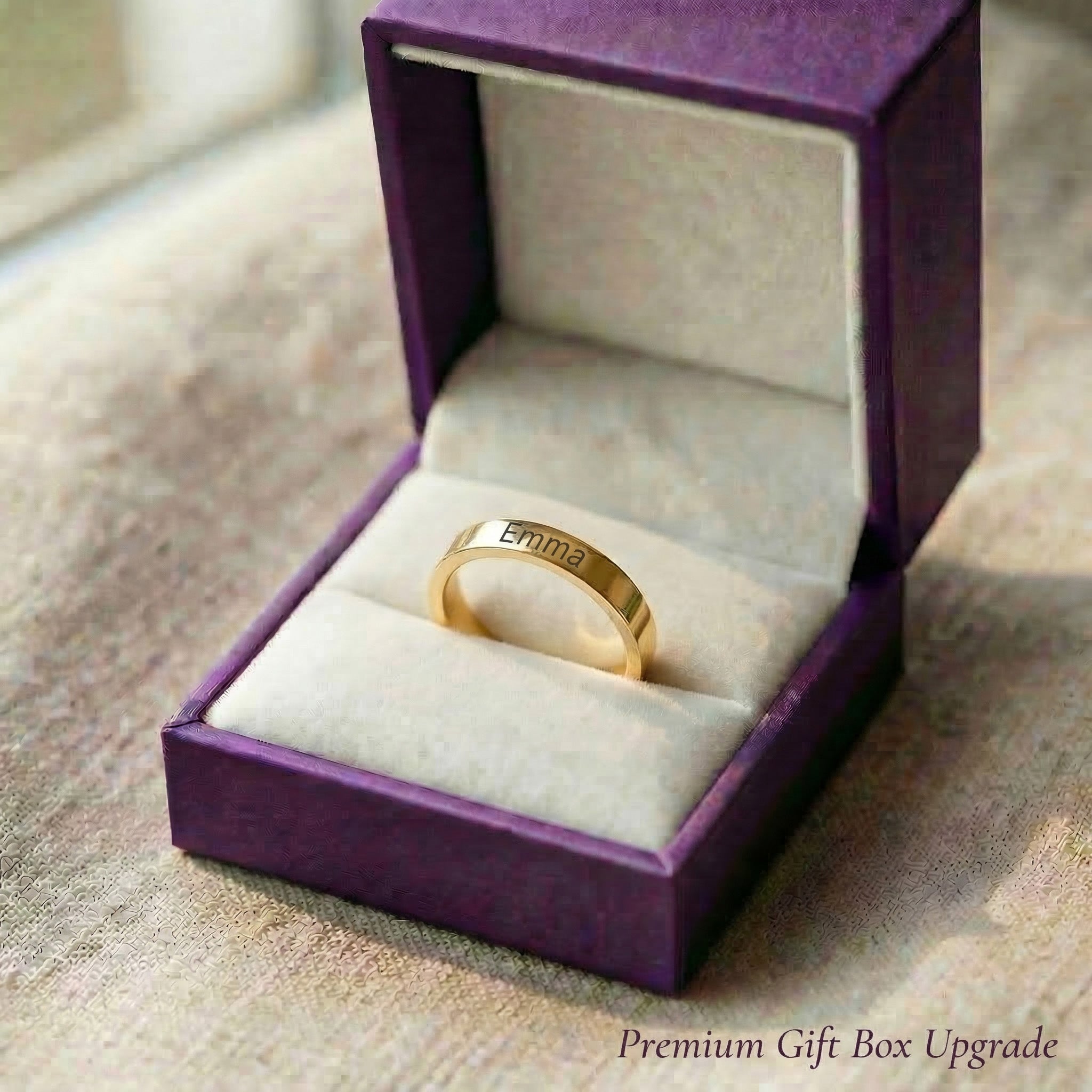 Personalised stackable ring in gift box, engraved name jewellery gift