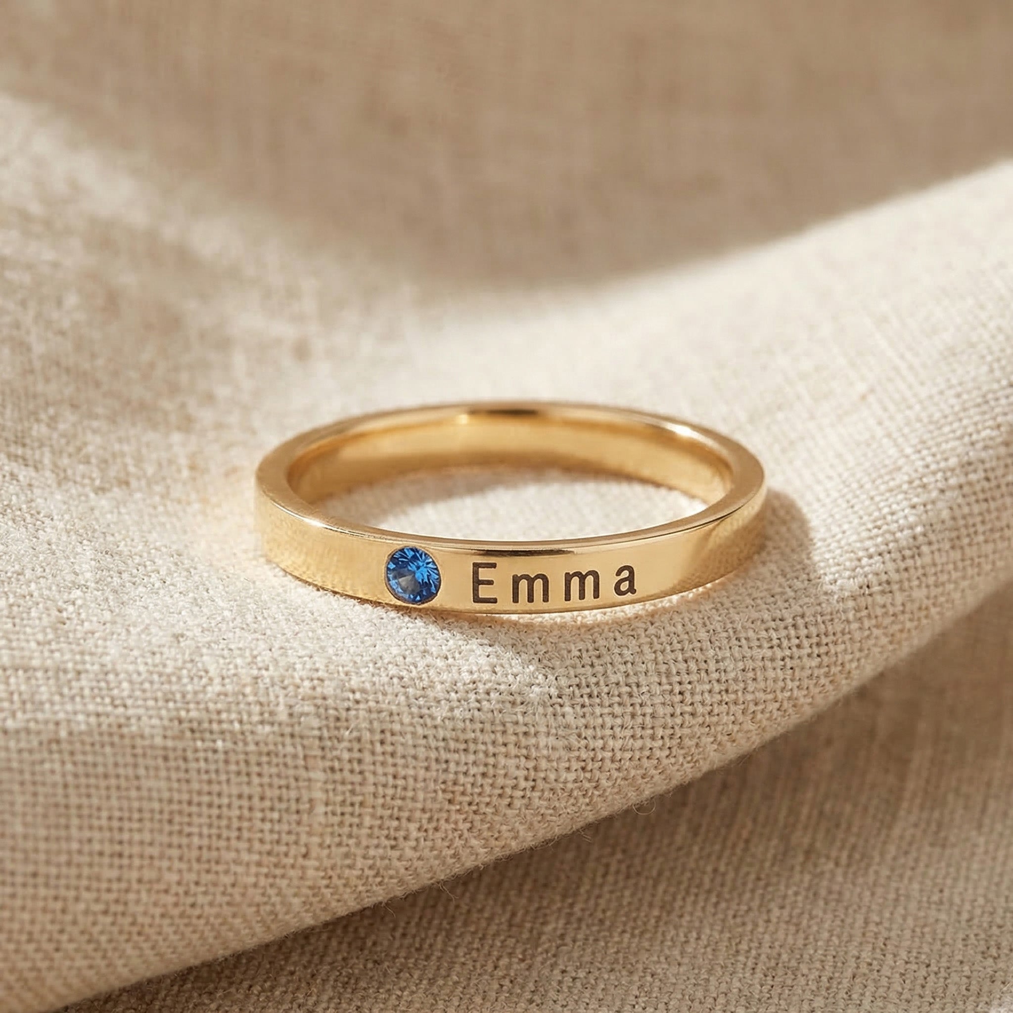 Personalised stackable ring with engraved name in classic single band design