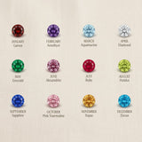 Birthstone color chart showing available gemstone options for infinity name necklace customization