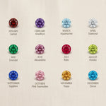 Birthstone color chart showing available gemstone options for baby feet charm customization