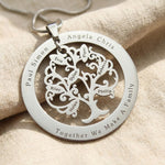 Tree of life necklace with outer washer ring and engraved detail, layered pendant style
