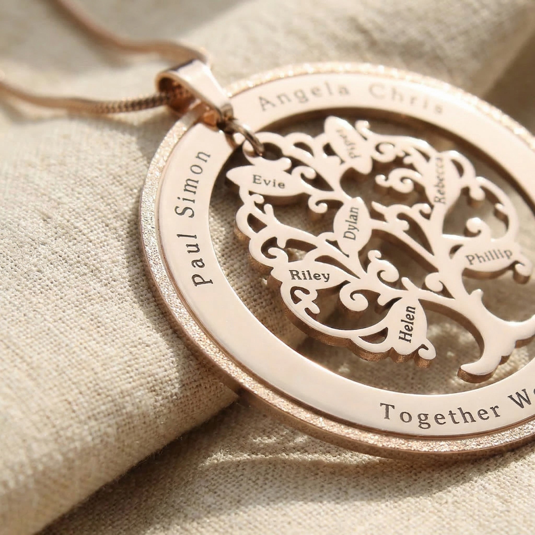 Tree of life necklace with sparkling washer ring and detailed tree pendant design
