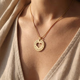 Woman wearing triple love necklace, elegant personalised jewellery for her and heartfelt gift