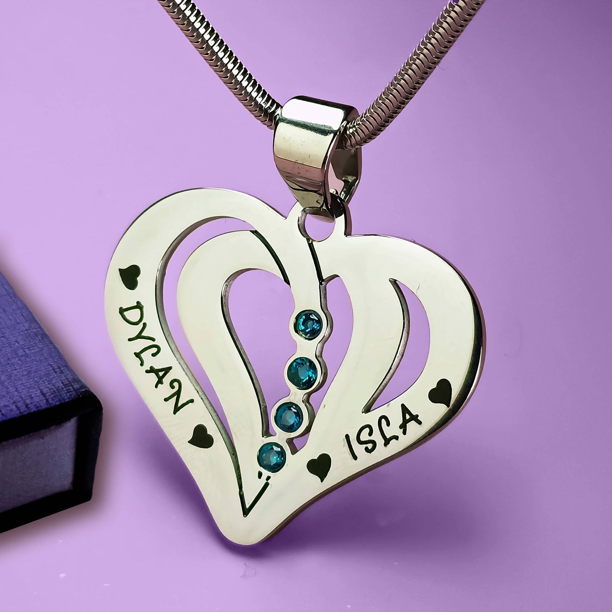 Love Hearts Birthstones Necklace - Mothers Jewellery by Belle Fever