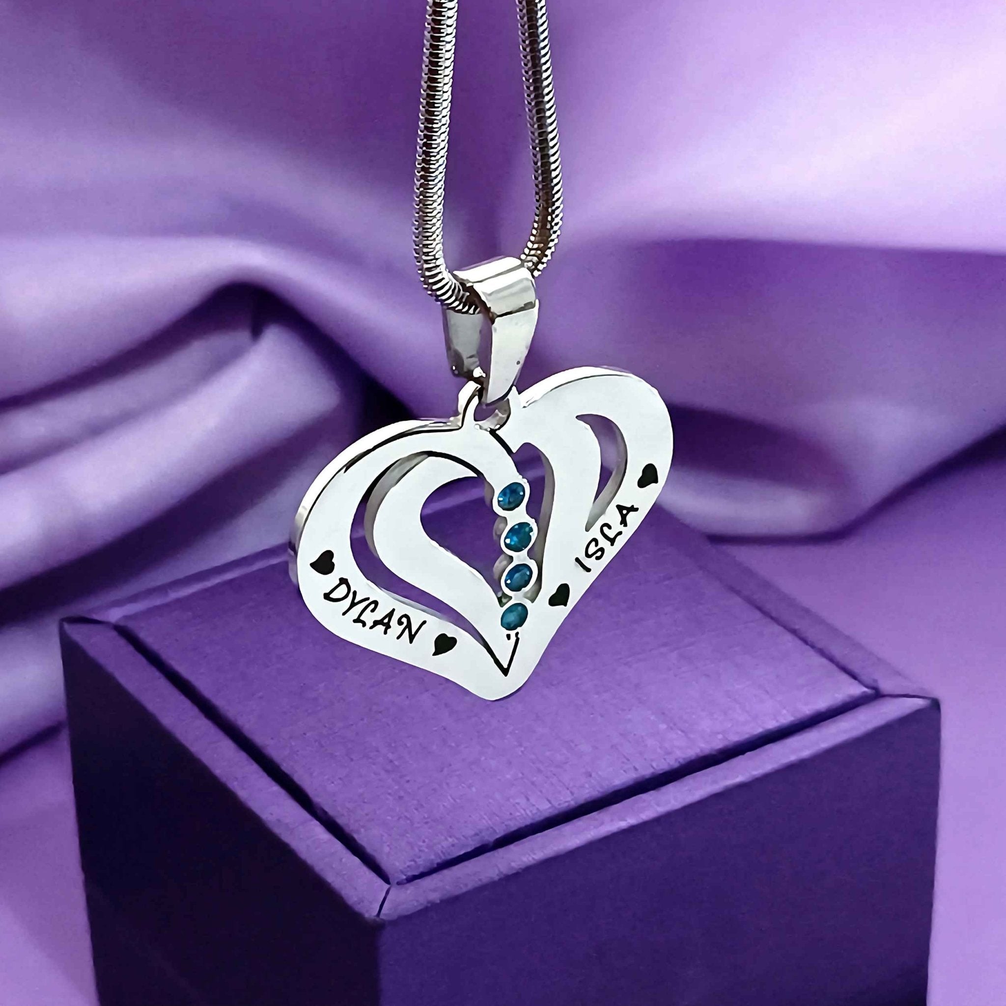 Love Hearts Birthstones Necklace - Mothers Jewellery by Belle Fever