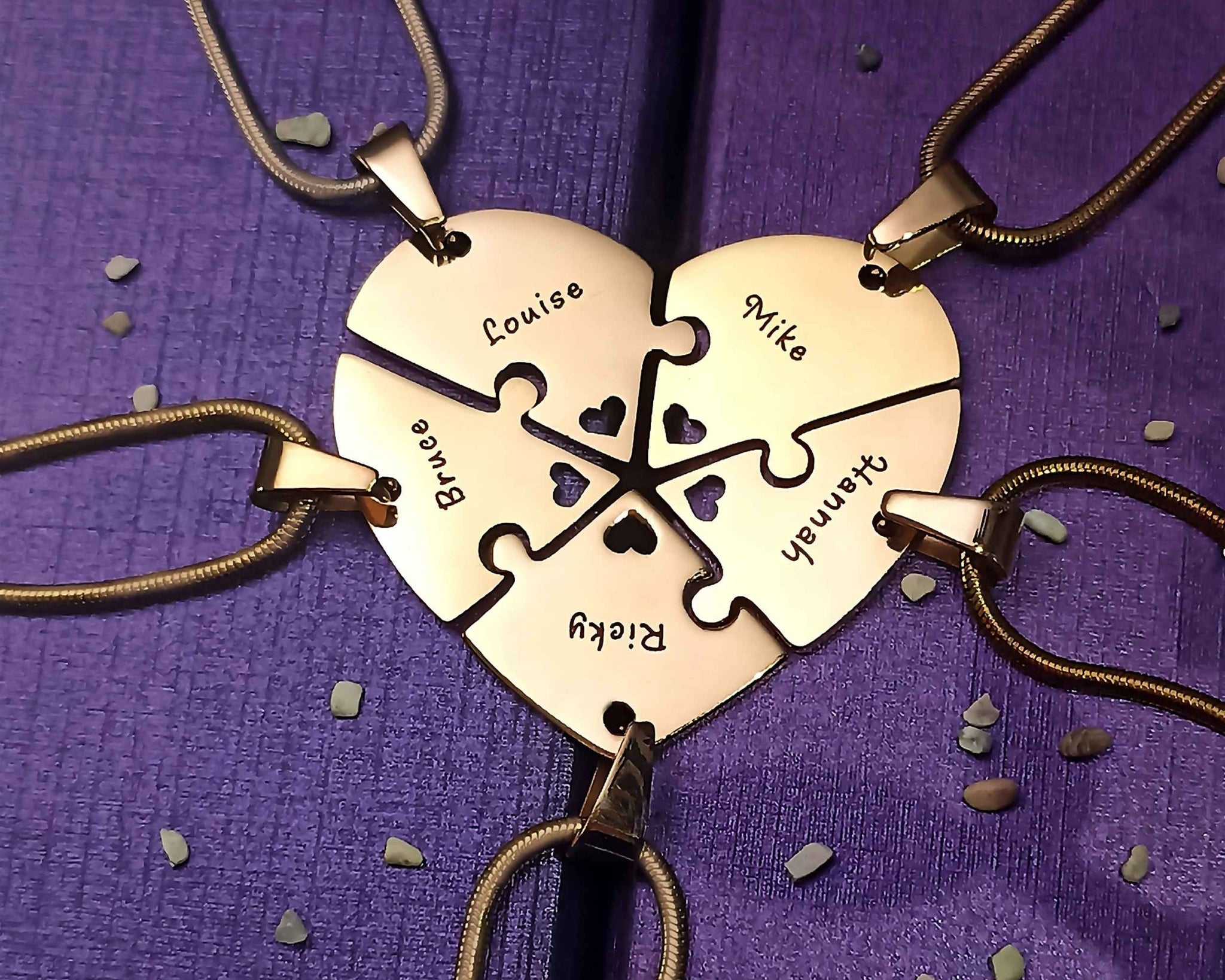 Penta Heart Puzzle - Five Personalised Necklaces - Puzzle Jewellery by Belle Fever
