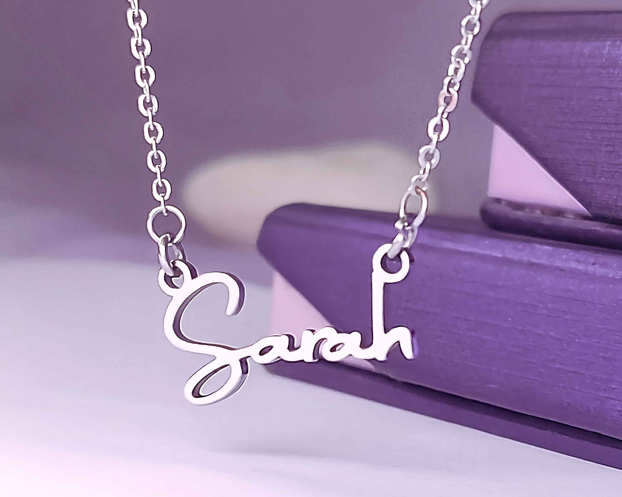Personalised Signature Font Name Necklace with Birthstone Options - Name Necklaces by Belle Fever