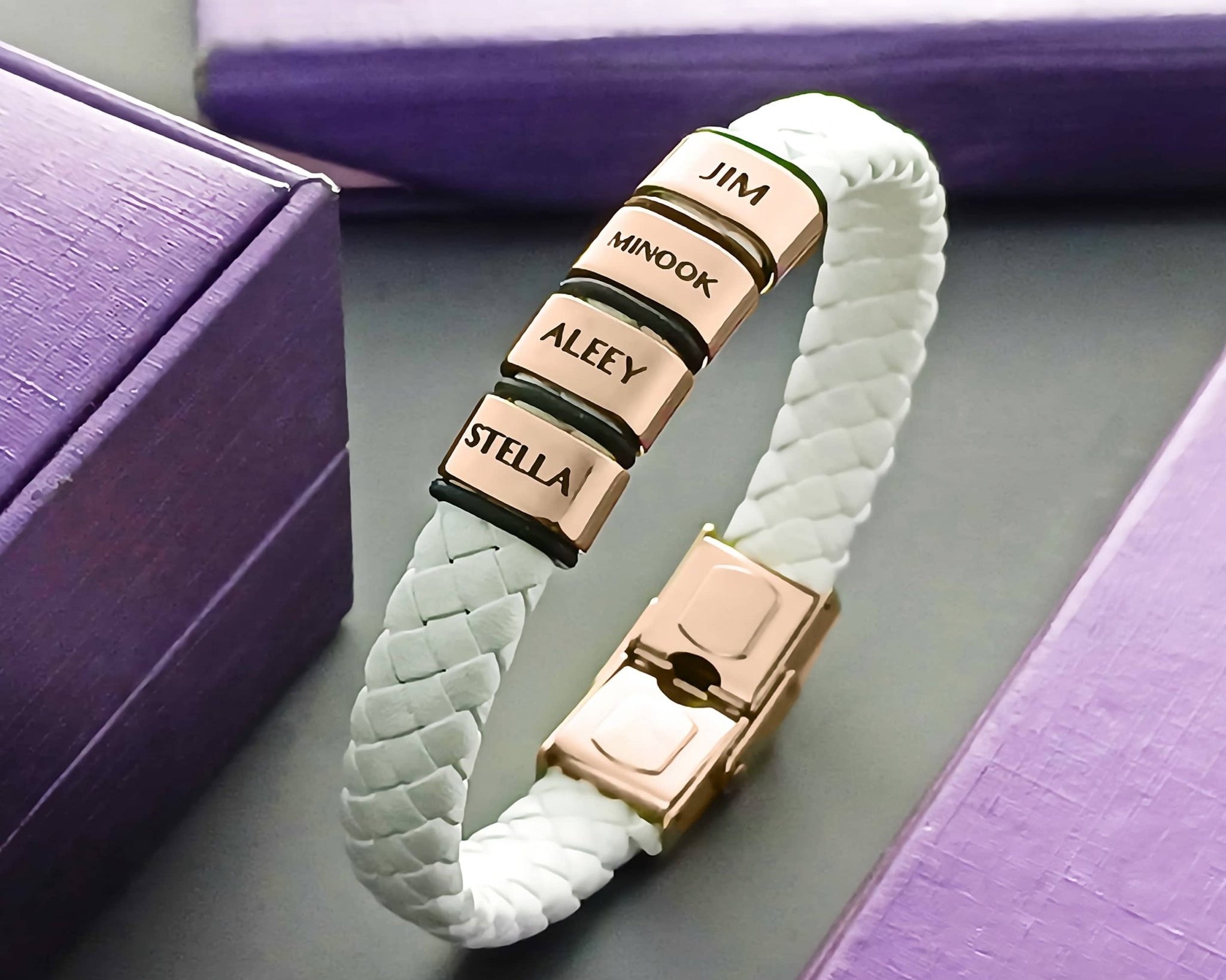 Personalised White Leather Bracelet - Bangles & Bracelets by Belle Fever